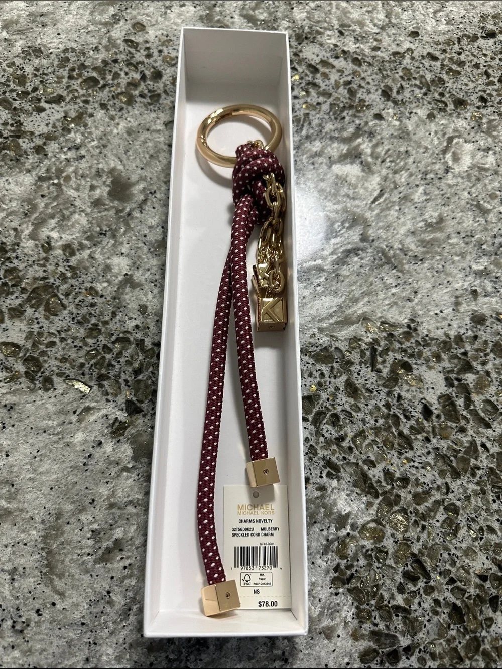 NEW Michael Kors Maroon Braided Rope Key & Card Holder with Gold Hardware